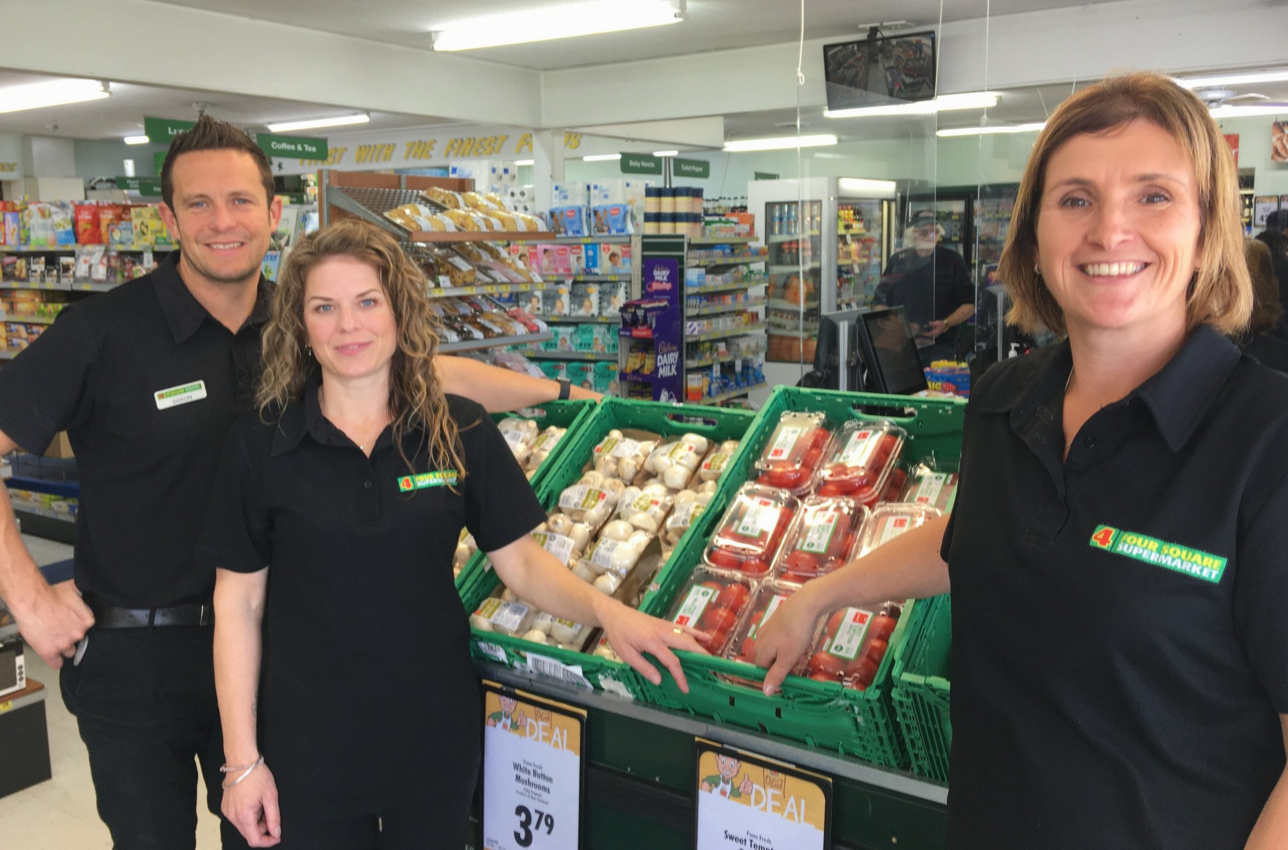 Shaun and Taryn McFadden (left) have sold their Netherby Four Square business to Kim Woods. Photo...