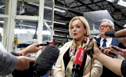 National Party leader Judith Collins addresses media while visiting Harewood. Photo: Derek Cheng