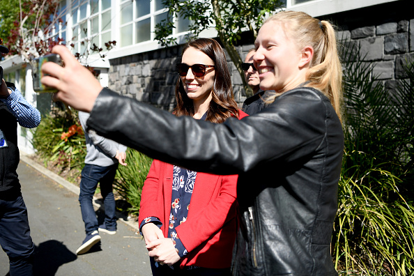 Prime Minister Jacinda Ardern poses for a selfie. Photo: Getty Images