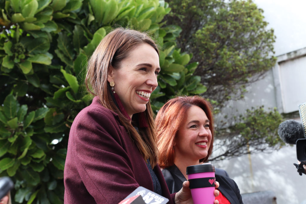 Prime Minister Jacinda Ardern (L) and Labour Hutt South candidate Ginny Andersen arrive for a...