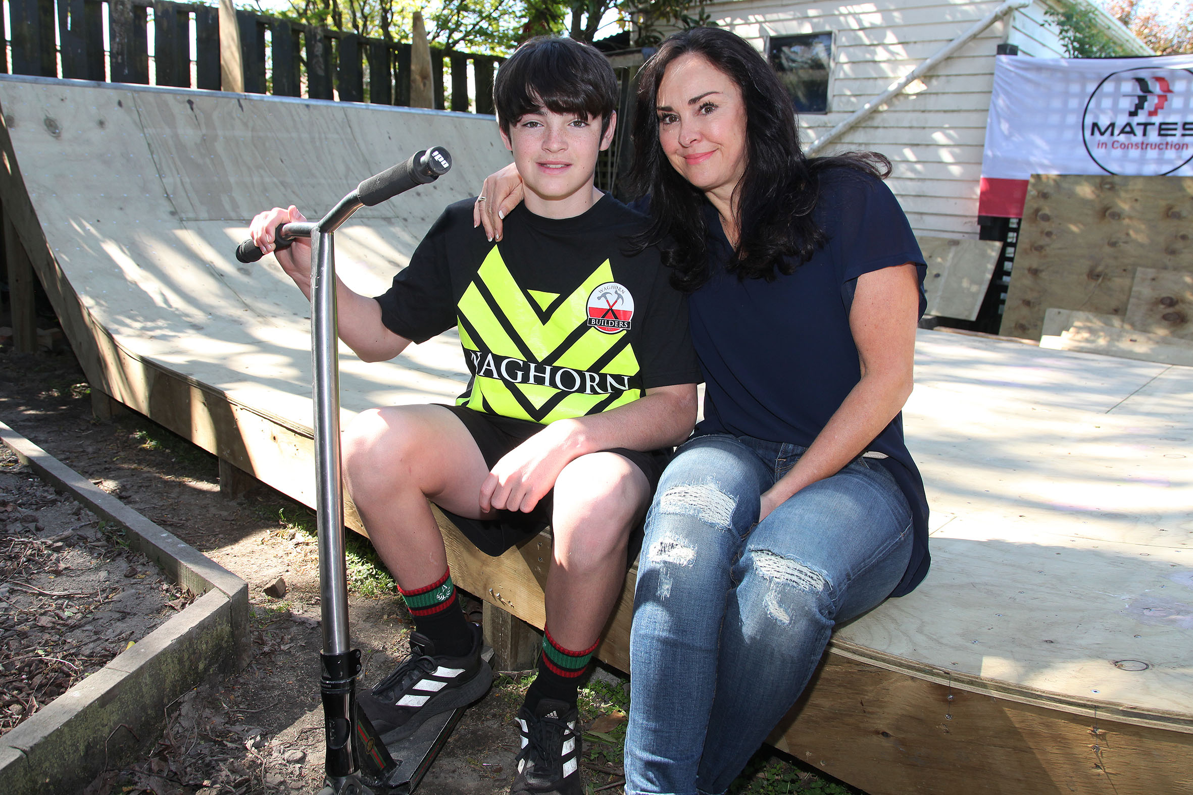 Jonty and Lucy Abbott on the skateboard ramp built for the 12-year-old after an appeal was...