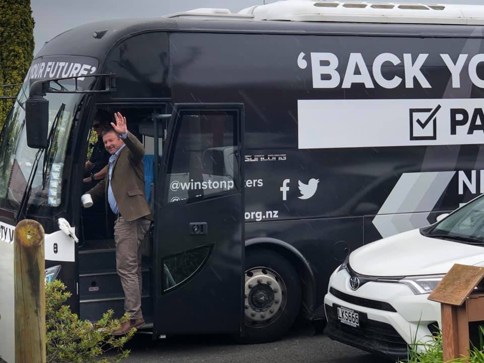 Mark Patterson on the New Zealand First bus. PHOTO: FACEBOOK