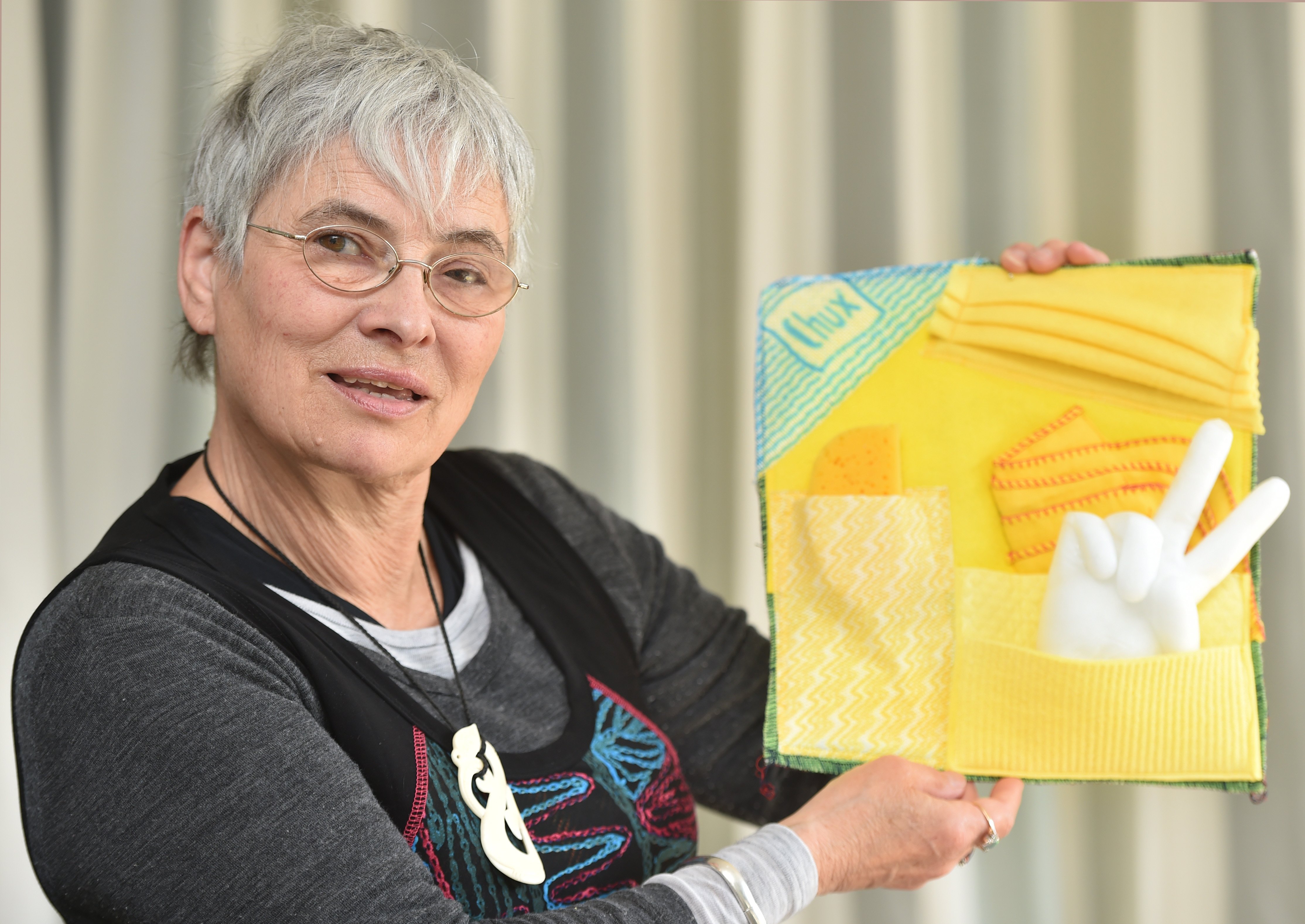 Ulrike Uslar with one of the embroidery panels she made during the Covid-19 lockdown. PHOTO:...