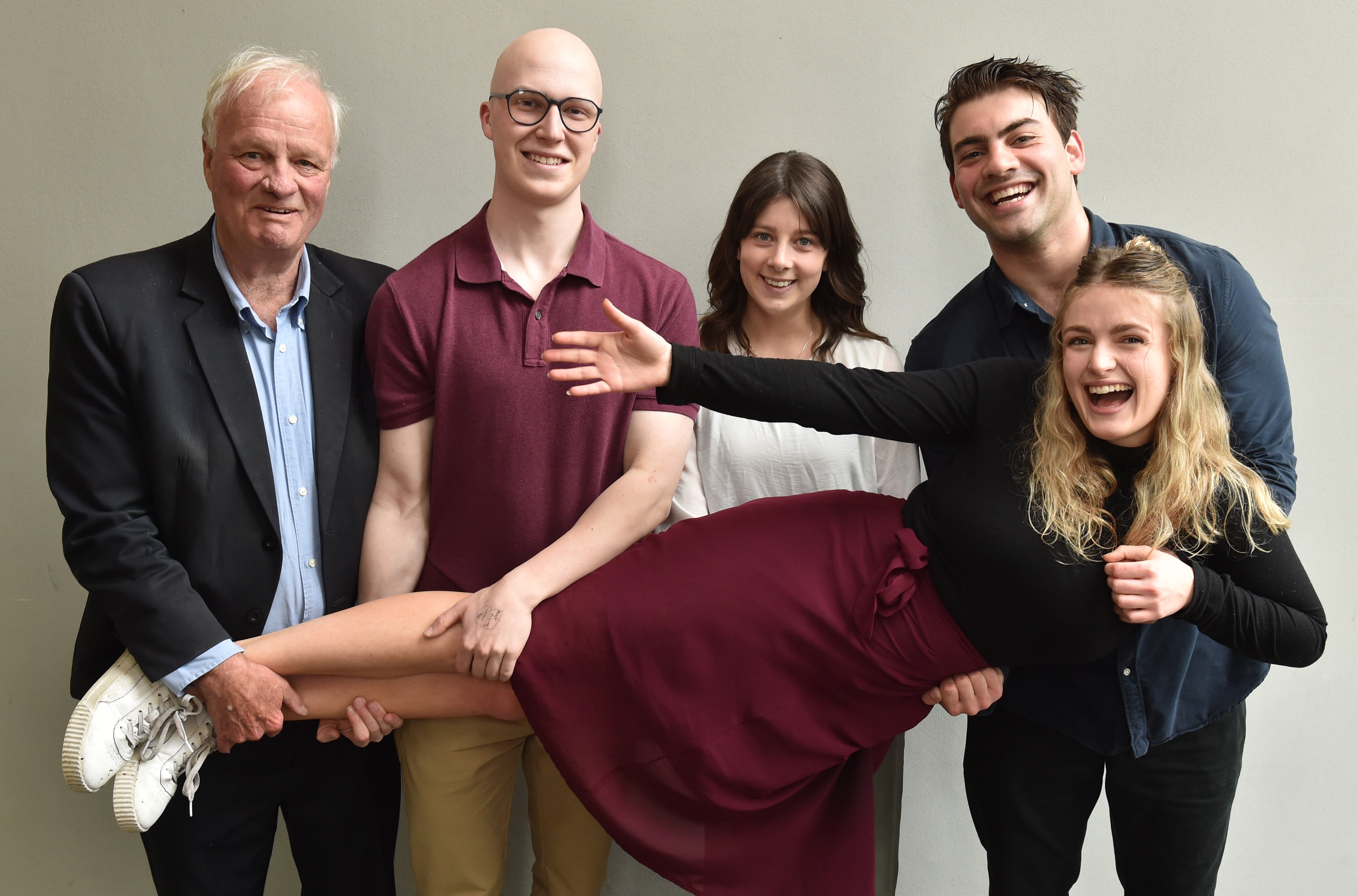 Dr John Guthrie (left), Ben Taylor, Sanne Deen and Xavier English use teamwork to give Antonia...