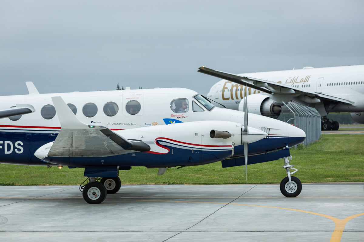 The new Beechcraft Super King Air 200C is equipped with two patient stretchers and seating for up...