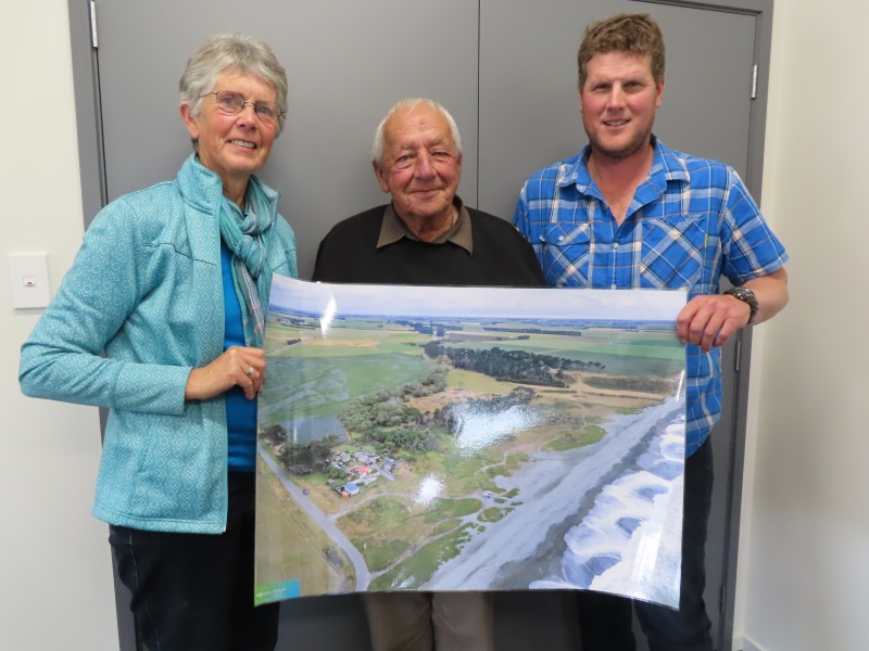 Wakanui Beach supporters (from left) Val Clemens, John Wilkie and Ross Digby with a map of the...