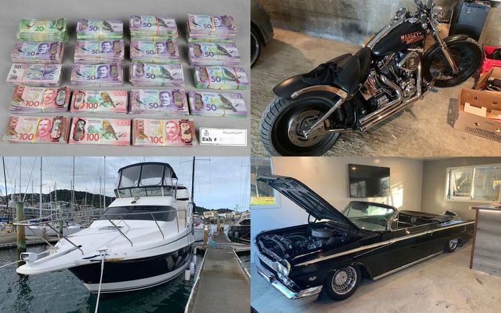 Seven firearms, cash, methamphetamine, and artwork were among assets seized by police cracking...