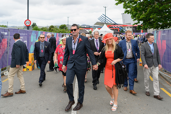 Racegoers arrive at Addington Raceway. Photo: Kai Schwoerer/Getty Images