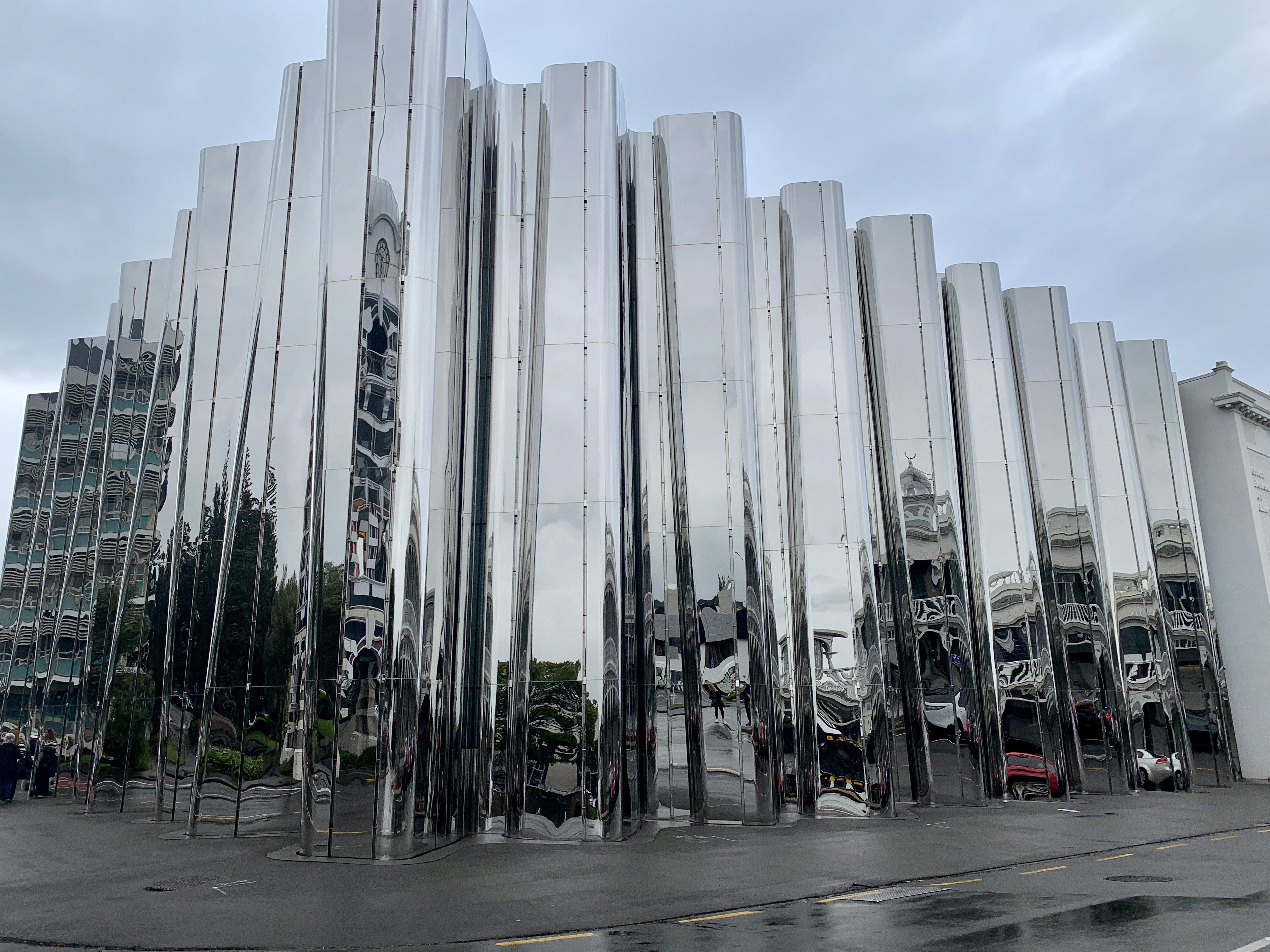 The curved stainless steel Len Lye Centre and Govett-Brewster Art
...