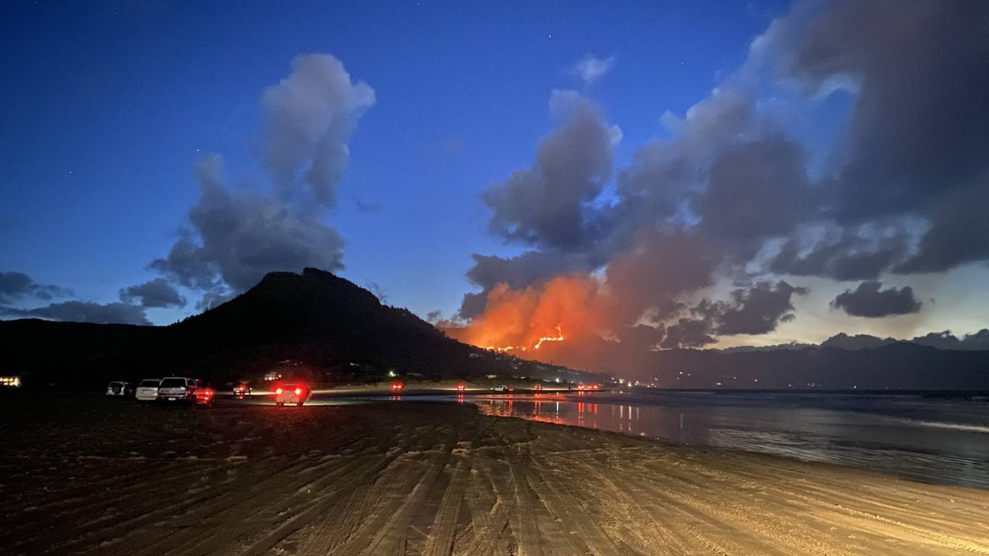 A view of the fire at Ahipara last night. Photo: Chad Cottle via NZ Herald