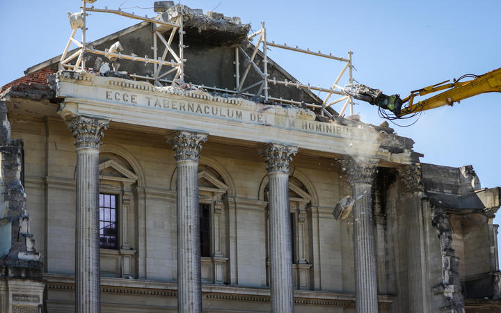 Work to deconstruct the cathedral began in October. Photo: RNZ