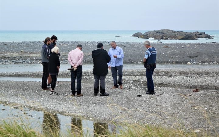 Ngāi Tahu perform a karakia at the site, Kekerengu. Photo: RNZ