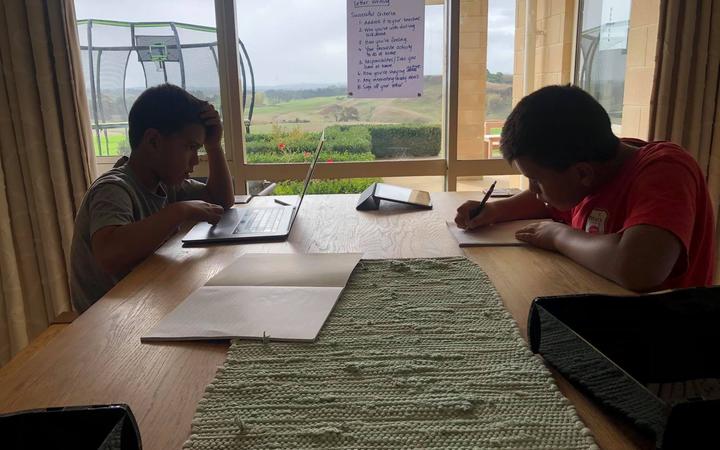 Children being homeschooled under the Covid-19 alert level 4 lockdown. Photo: RNZ / Eden Fusituá