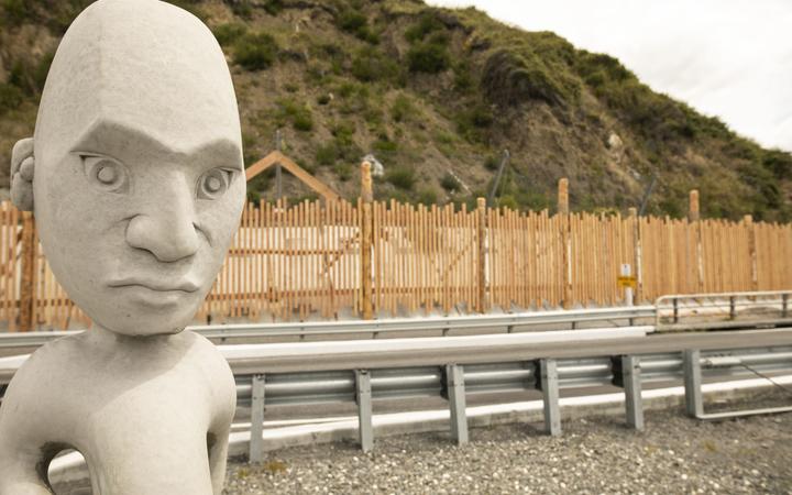 Tekoteko at Peketa Pa, south of Kaikōura. The carved pillars were developed as part of an overall...