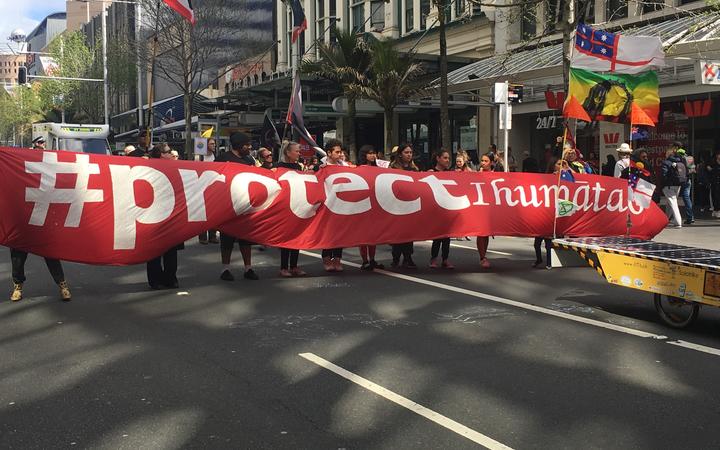 Ihumātao protesters at the climate change march on Auckland's Queen St on 27 September 2019....