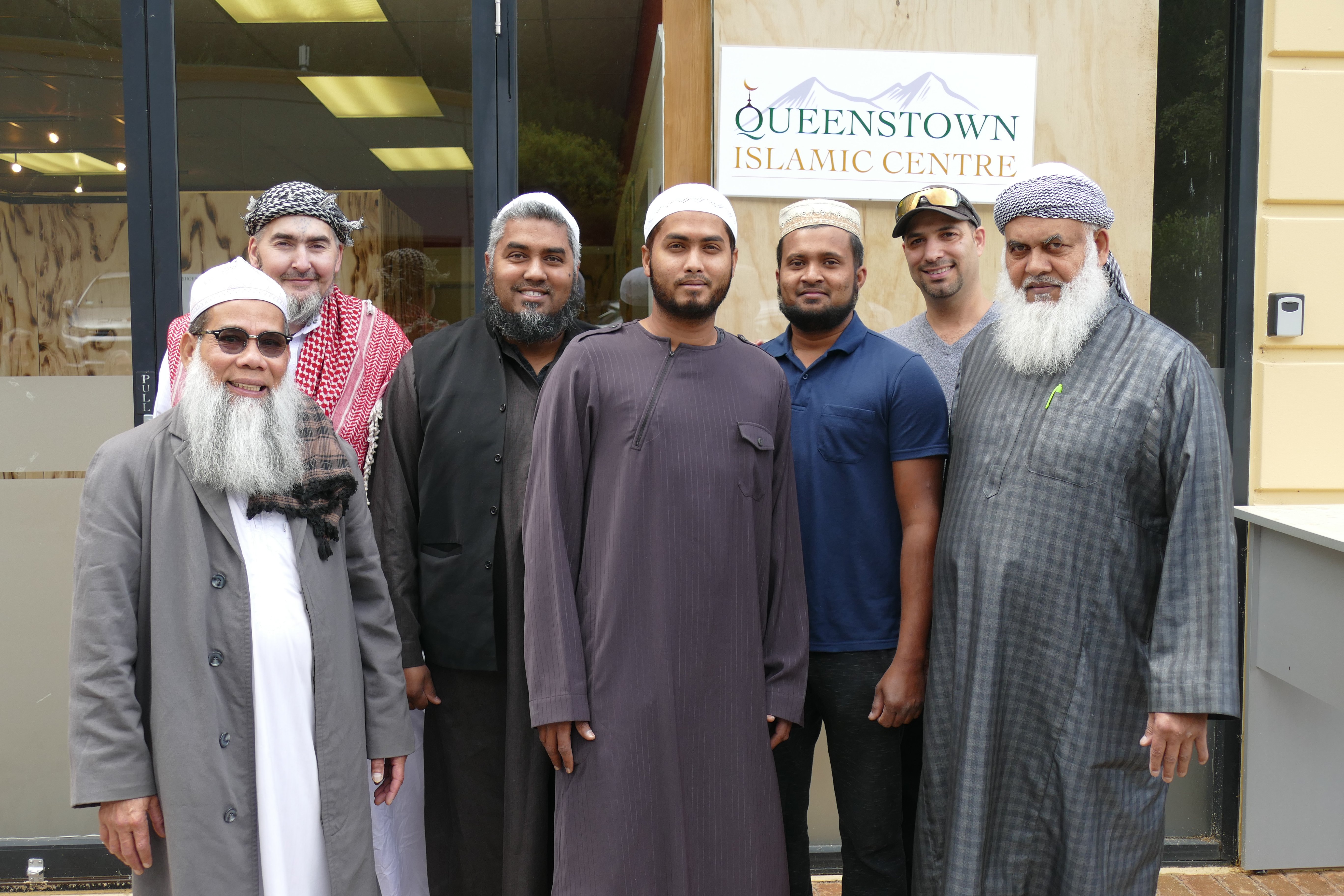 Outside the new Queenstown mosque before Friday prayers yesterday are (from left) Haji Zamberi,...