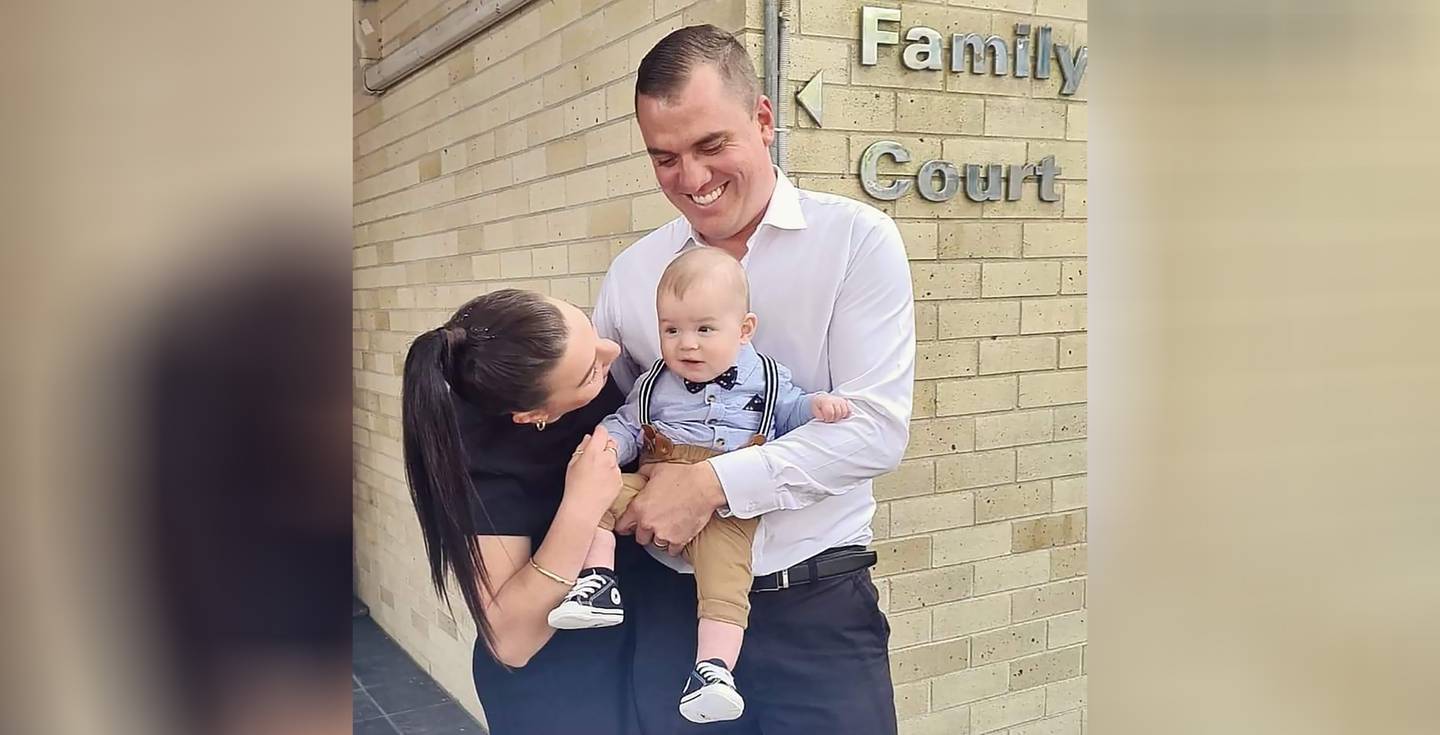 Steph and Matt Larnder with Grayson, 5 months, after they formally adopted the son a surrogate...