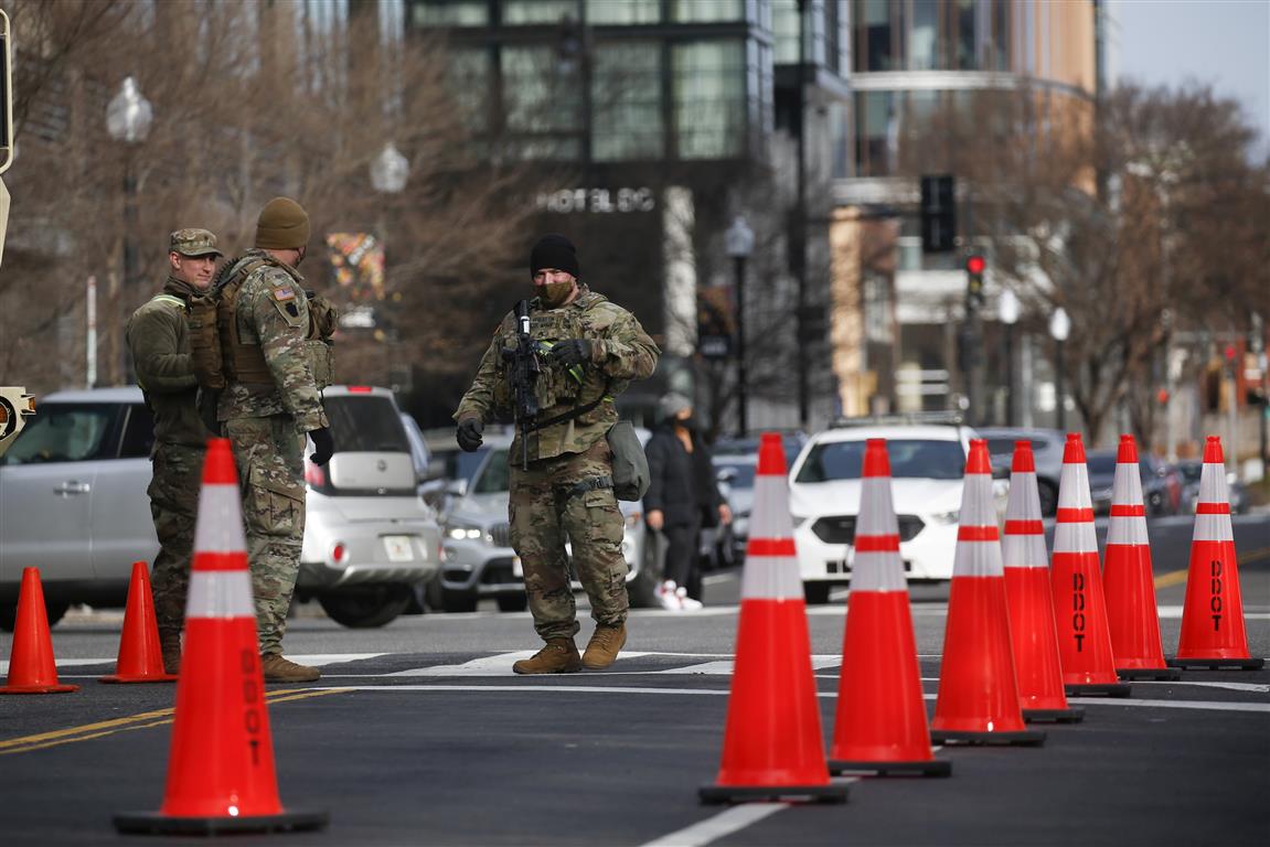 Members of the National Guard secure the area near the Capitol in case of protests ahead of US...