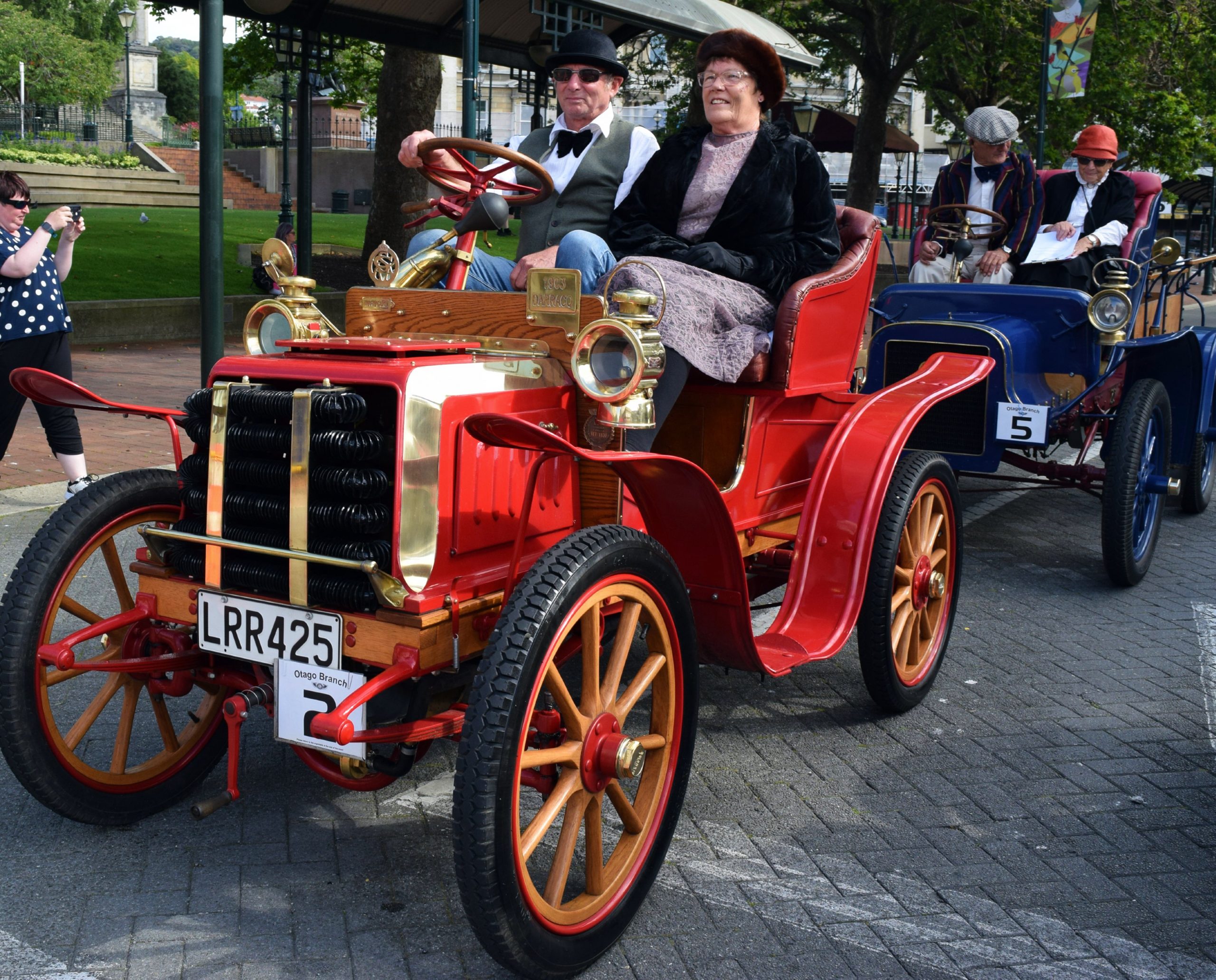 Gavin and Annette Hunt at the start of the Dunedin to Brighton Veteran Car Rally. Photo: ODT