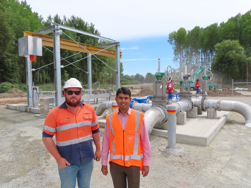 Site manager Mitch Arnold (left) and project manager Shyamal Ram at the new pumping station....