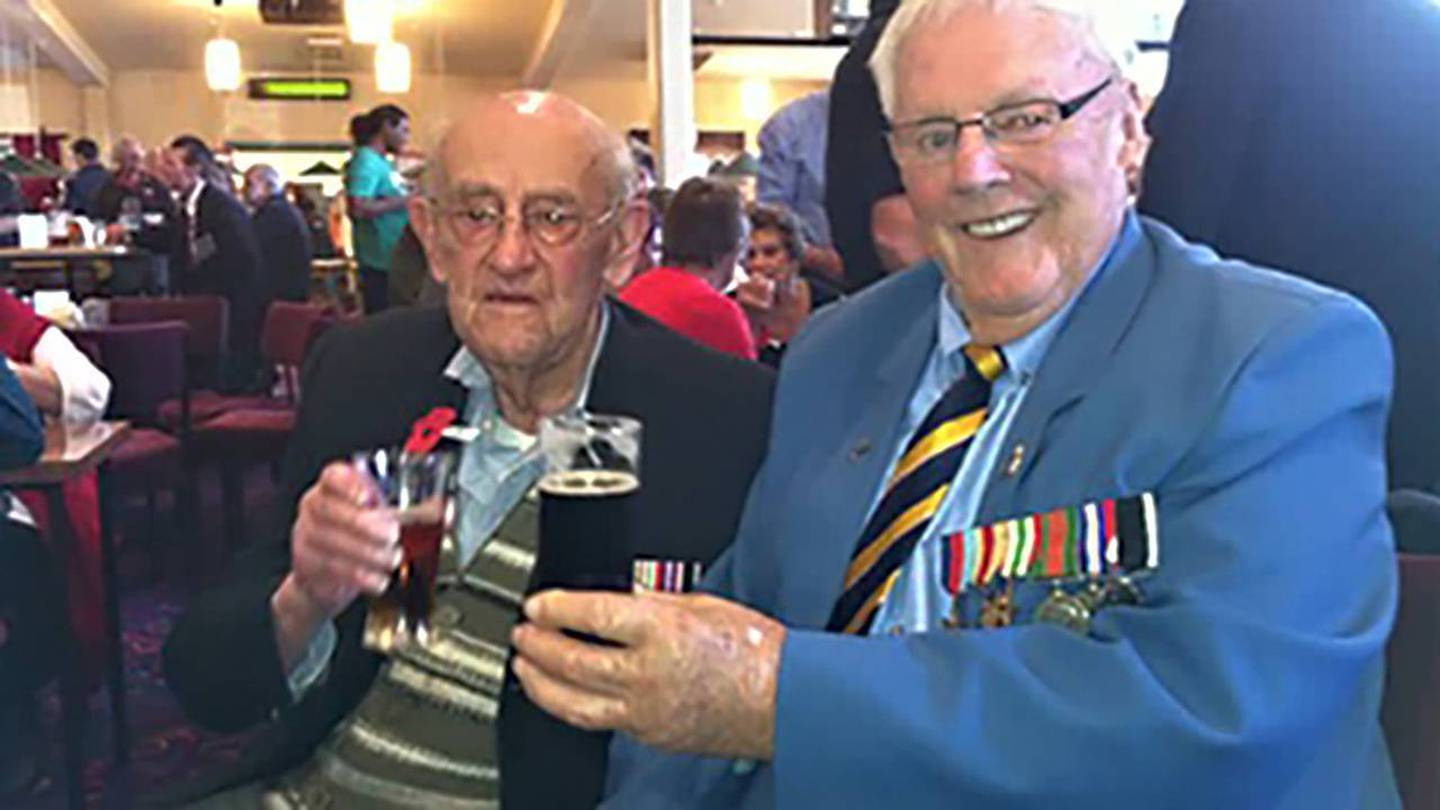 Alan Burgess (right) at the Rangiora RSA in 2012. Photo: Kurt Bayer