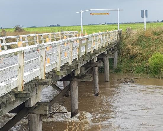 The Channel Road bridge at Tussock Creek was affected by recent heavy flooding. Photo: SOUTHLAND...