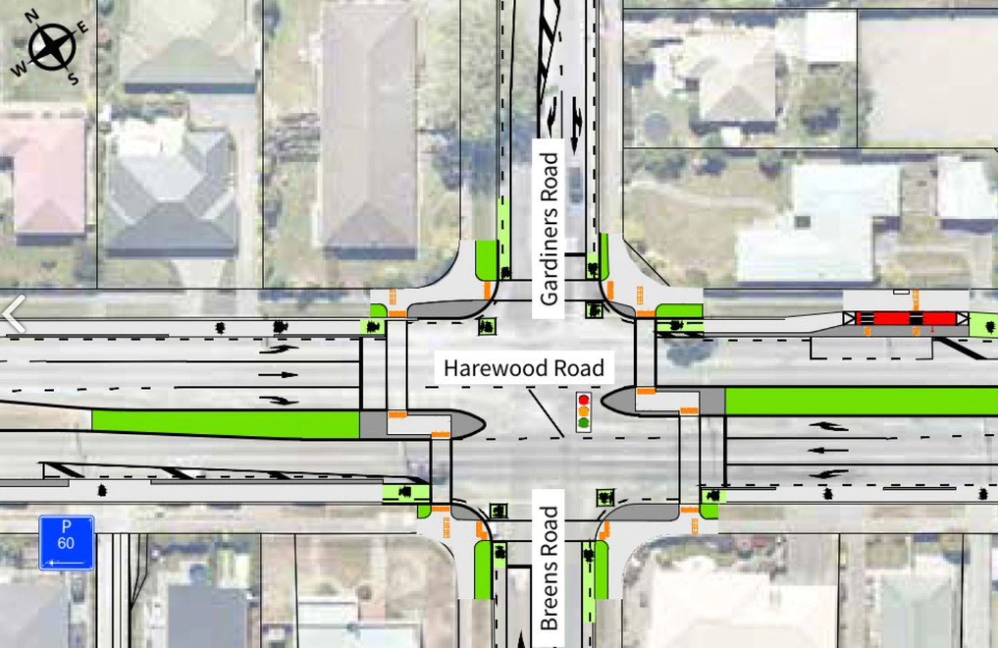The plans for the upgrades at the Harewood, Breens and Gardiners Rds intersection. Photo: Supplied