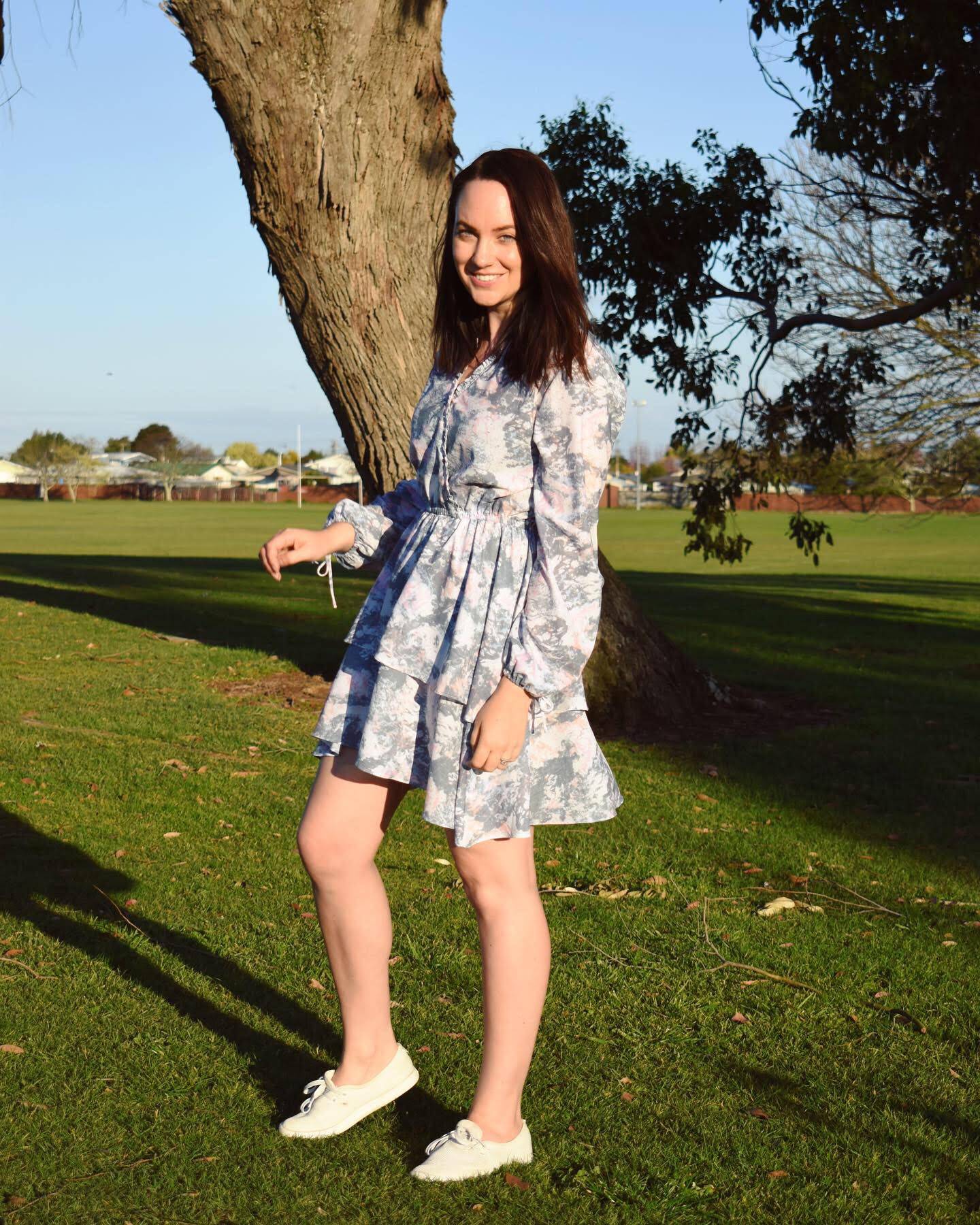 Frances Cook in a Decjuba dress found for $40 on TradeMe. Photo: Ben Reed