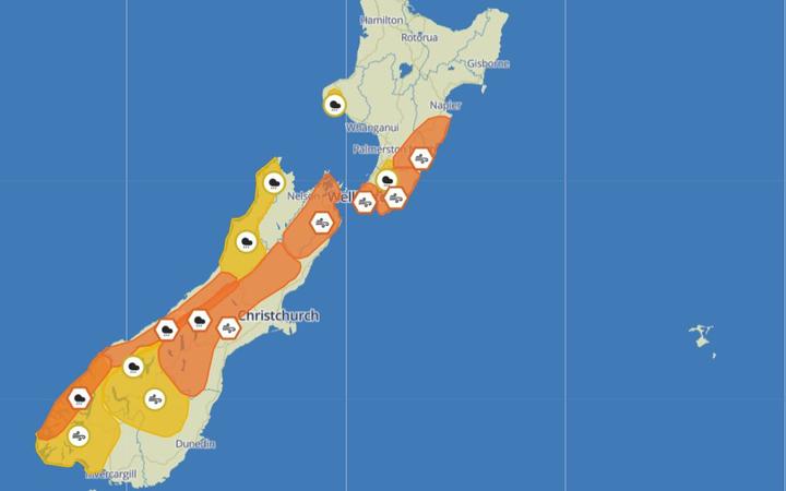 Rain and wind warnings are in place for many southern and central parts of New Zealand today....