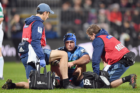 James Parsons receives medical help during the Blues v Crusaders game in Christchurch last year....