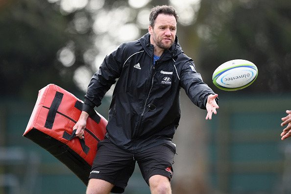 Mark Jones takes part in a drill during a Crusaders training session. Photo: Getty