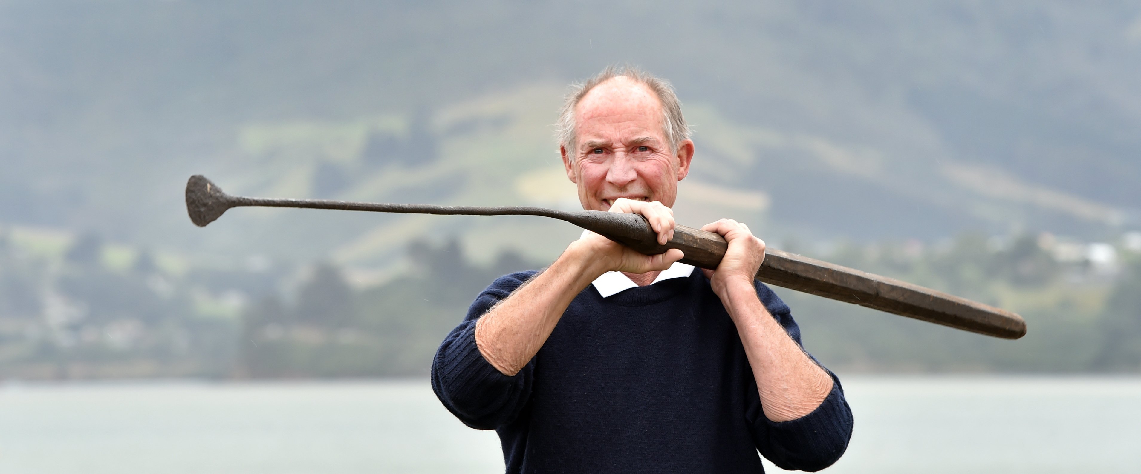 Otago Peninsula Museum and Historical Society president Warren Morris holds a lance used by...