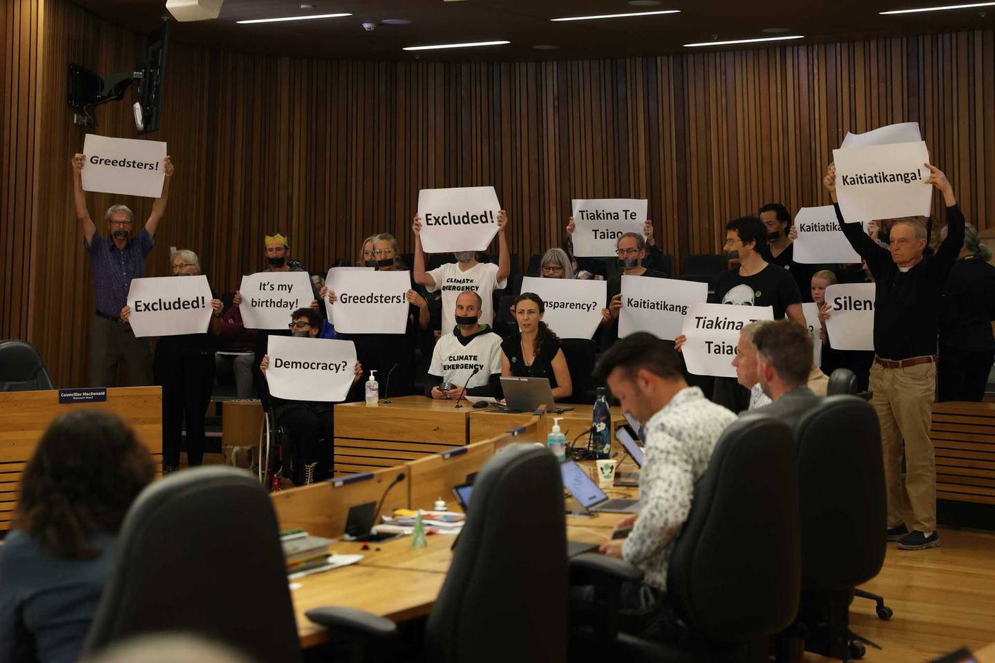 Extinction Rebellion Ōtautahi at the council meeting on Thursday. Photo: George Heard