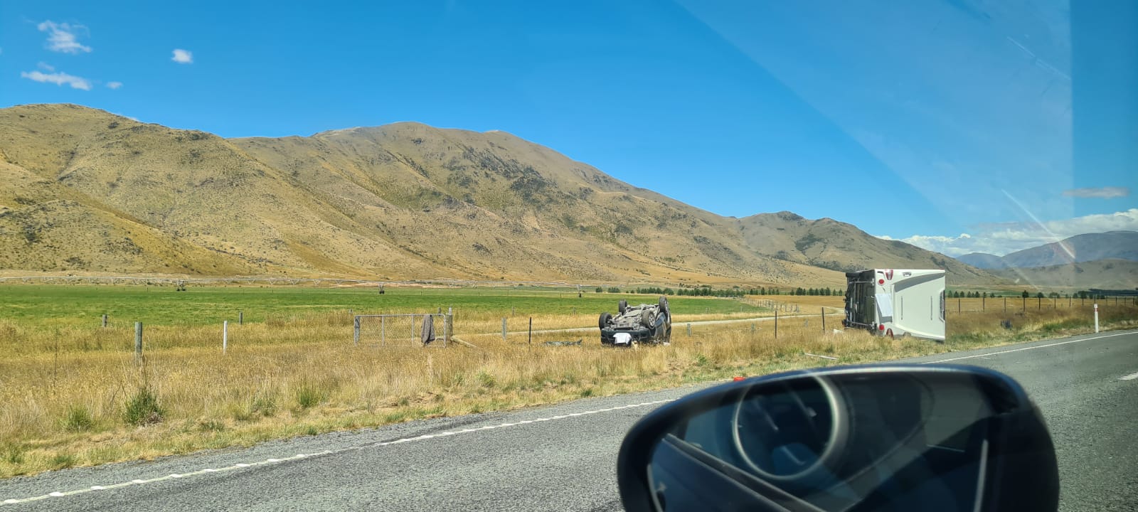 Emergency services were called to the crash on the Twizel-Omarama Rd about 12.30pm. Photo supplied