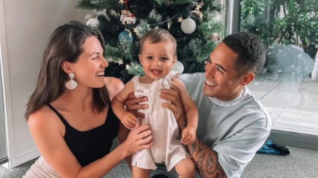 Aaron Smith and Teagan Voykovich with their son Luka. Photo: Instagram