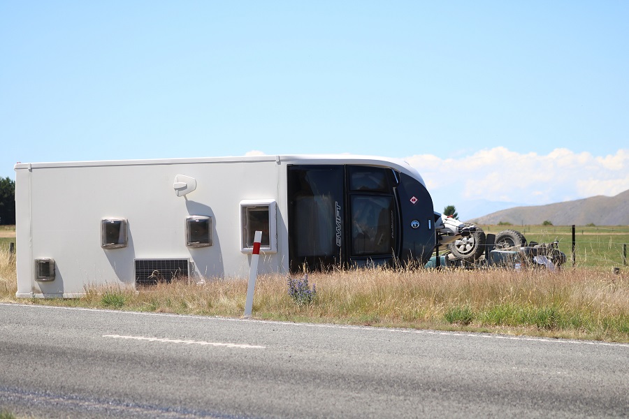 The ute was towing a caravan when it rolled near Omarama. Photo: Kayla Hodge