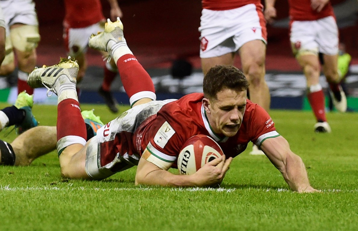 Wales' Kieran Hardy scores their third try. Photo: Reuters