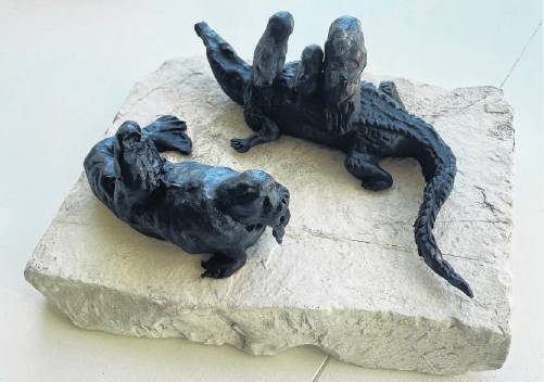 Two Owls Sitting on aWalrus and Three Owls and a Crocodile, by Marie Strauss
