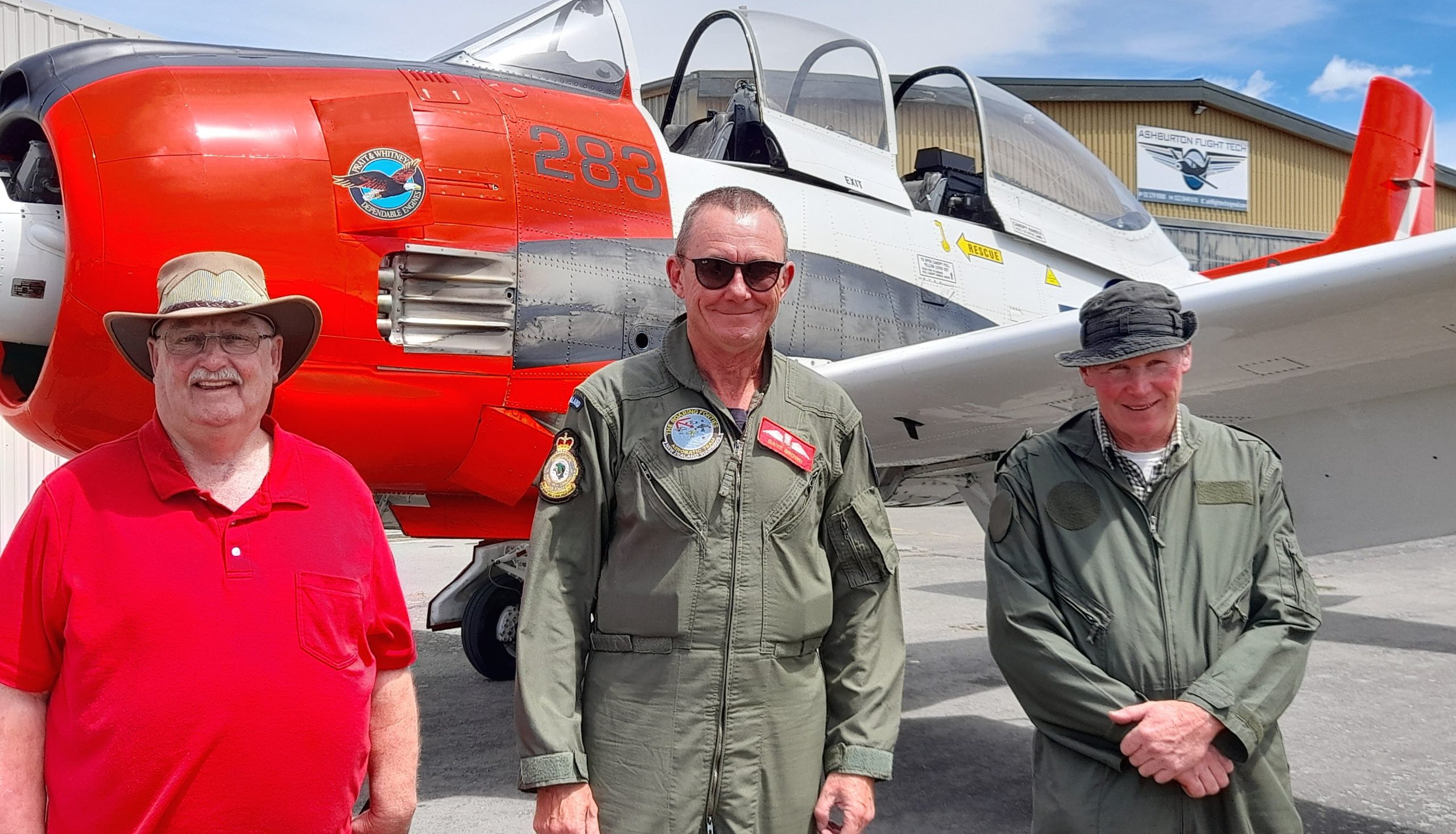 Ashburton Aviation Museum president Warren Janett (from left) with test pilot Dave Brown and...