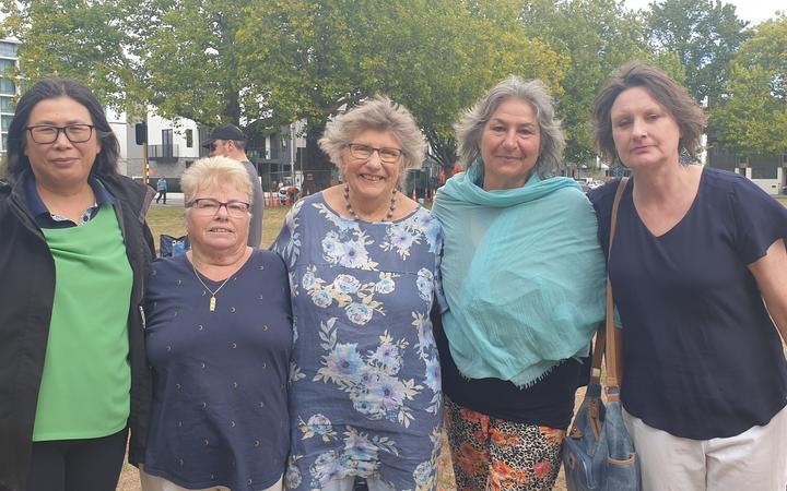 CTV survivors Quin Tang (left), Vivienne McRobert, Anne Malcolm, Nilguen Kulpe and Angela Osborne...