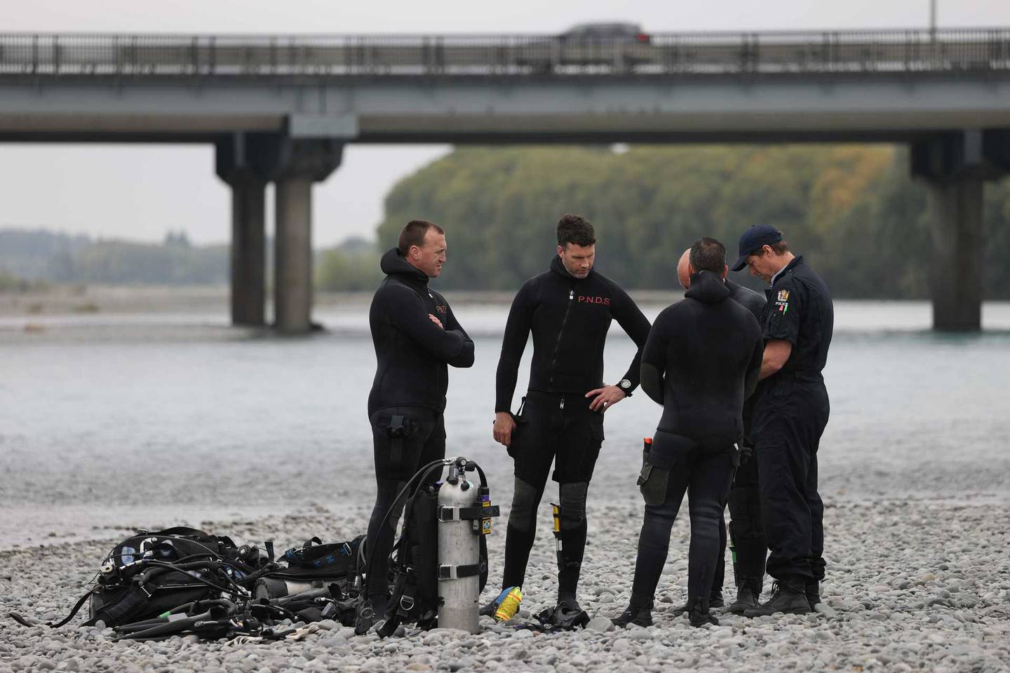 The police dive squad at the Waimakariri River earlier this week. Photo: NZ Herald