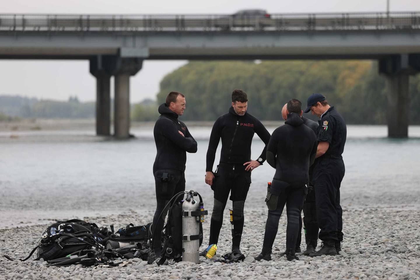 The police dive squad at the Waimakariri River earlier this week. Photo: NZ Herald