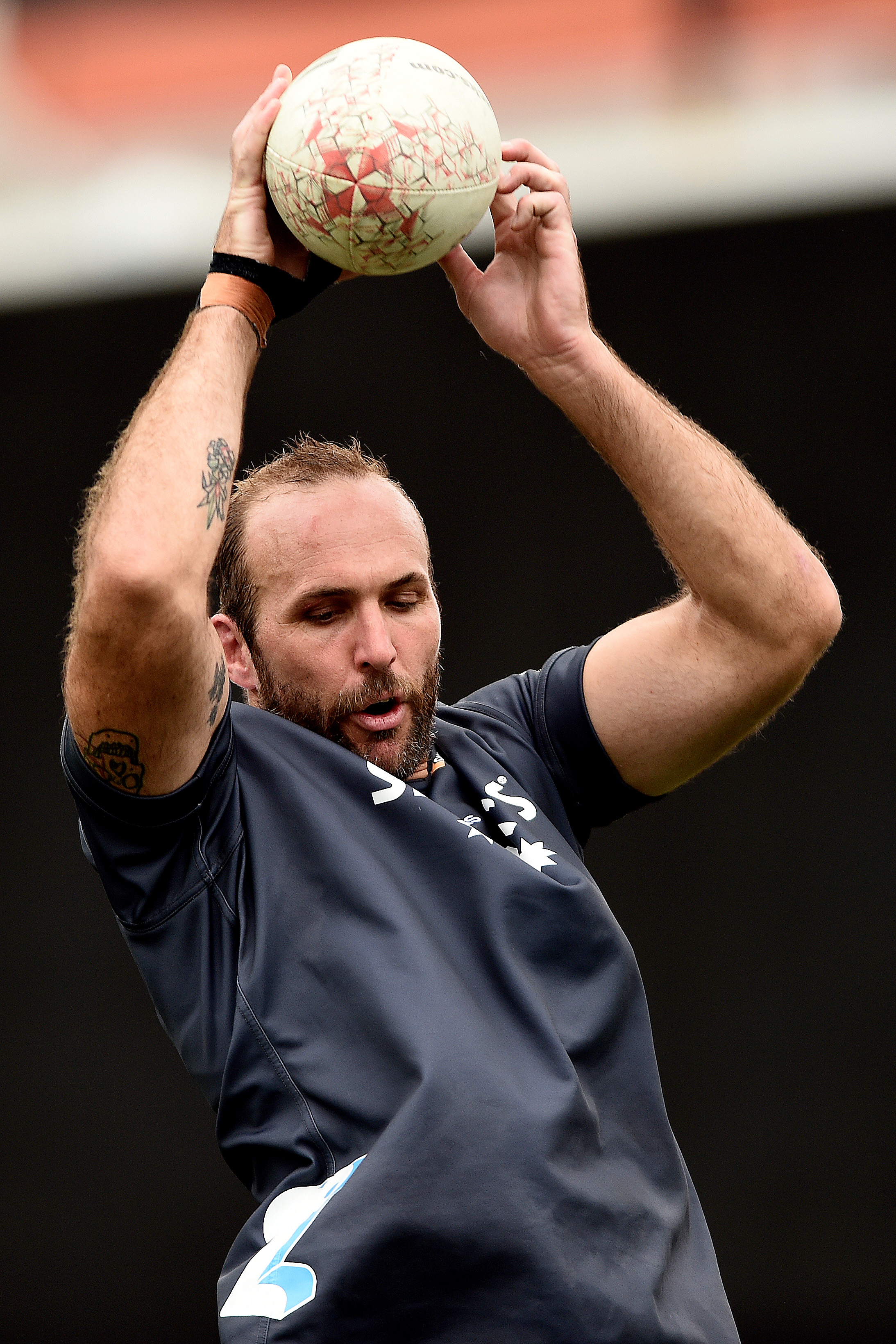 Highlanders lock Bryn Evans gets in some lineout practice at a training run at Forsyth Barr...