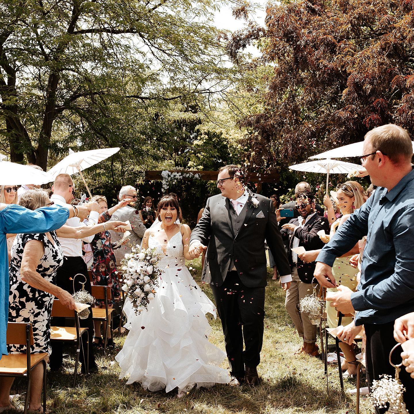 Katie and James Huntley tied the knot at the site of Katie's family's demolished home in the red...