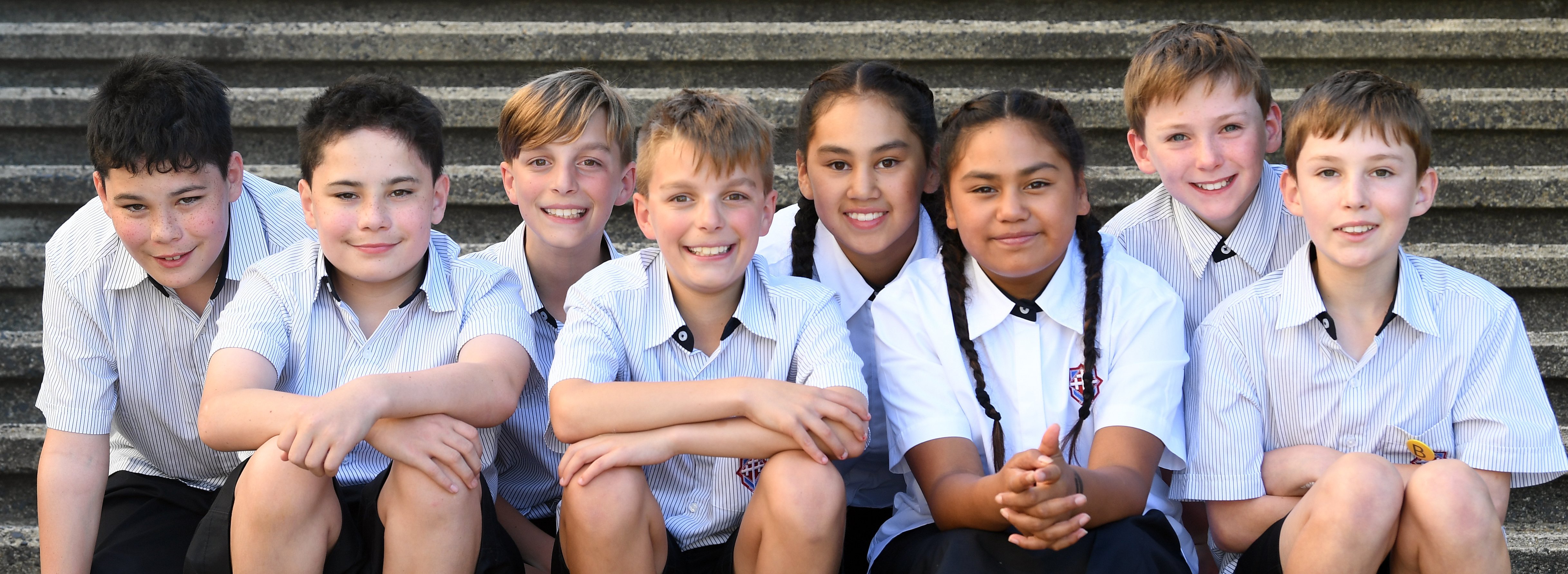 Kavanagh College’s record four sets of year 7 twins (from left) Konrad and Levi Maaka, Noah and...