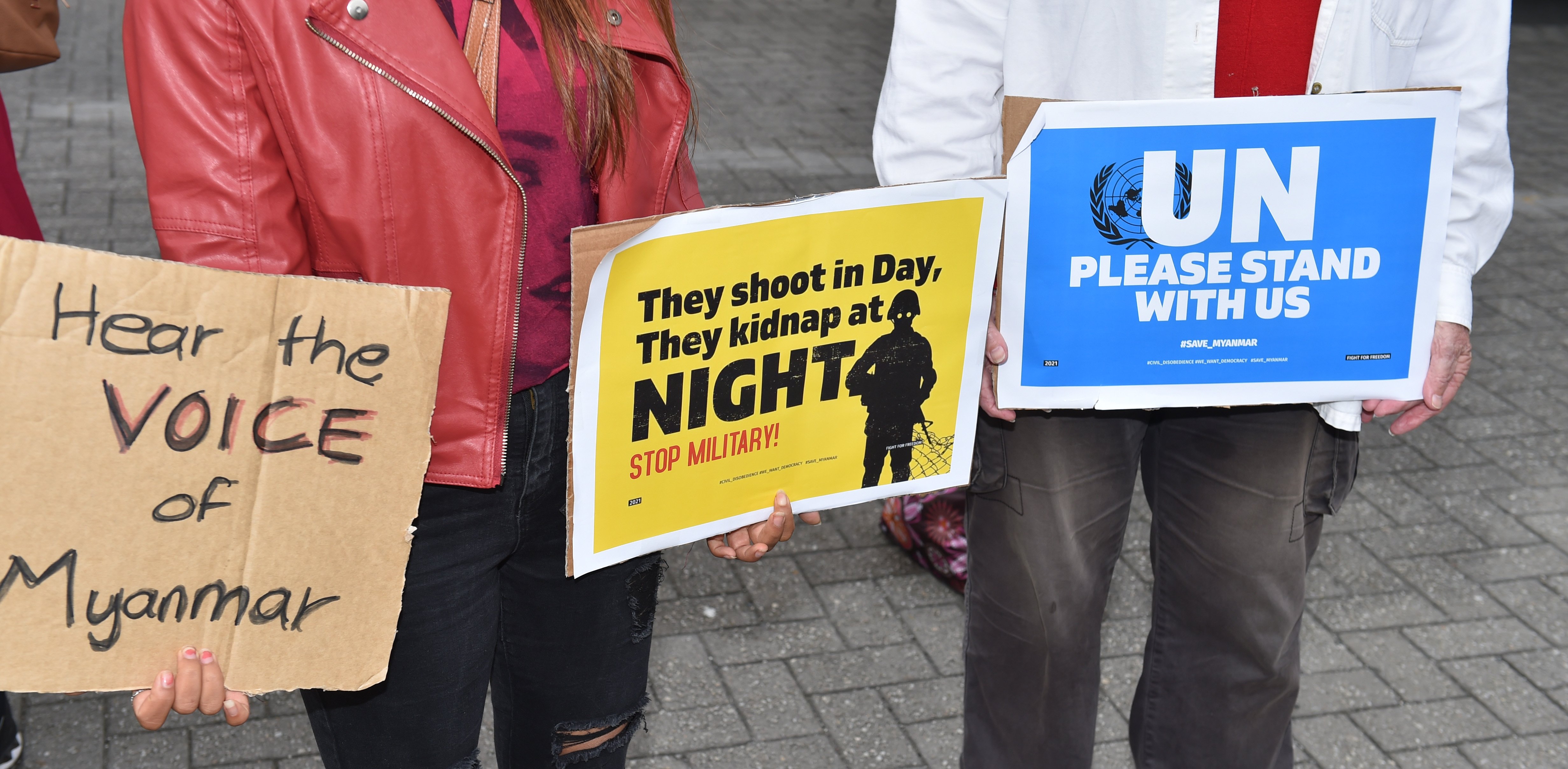 Protesters against Myanmar’s military coup gathered at the Dunedin Railway Station yesterday....