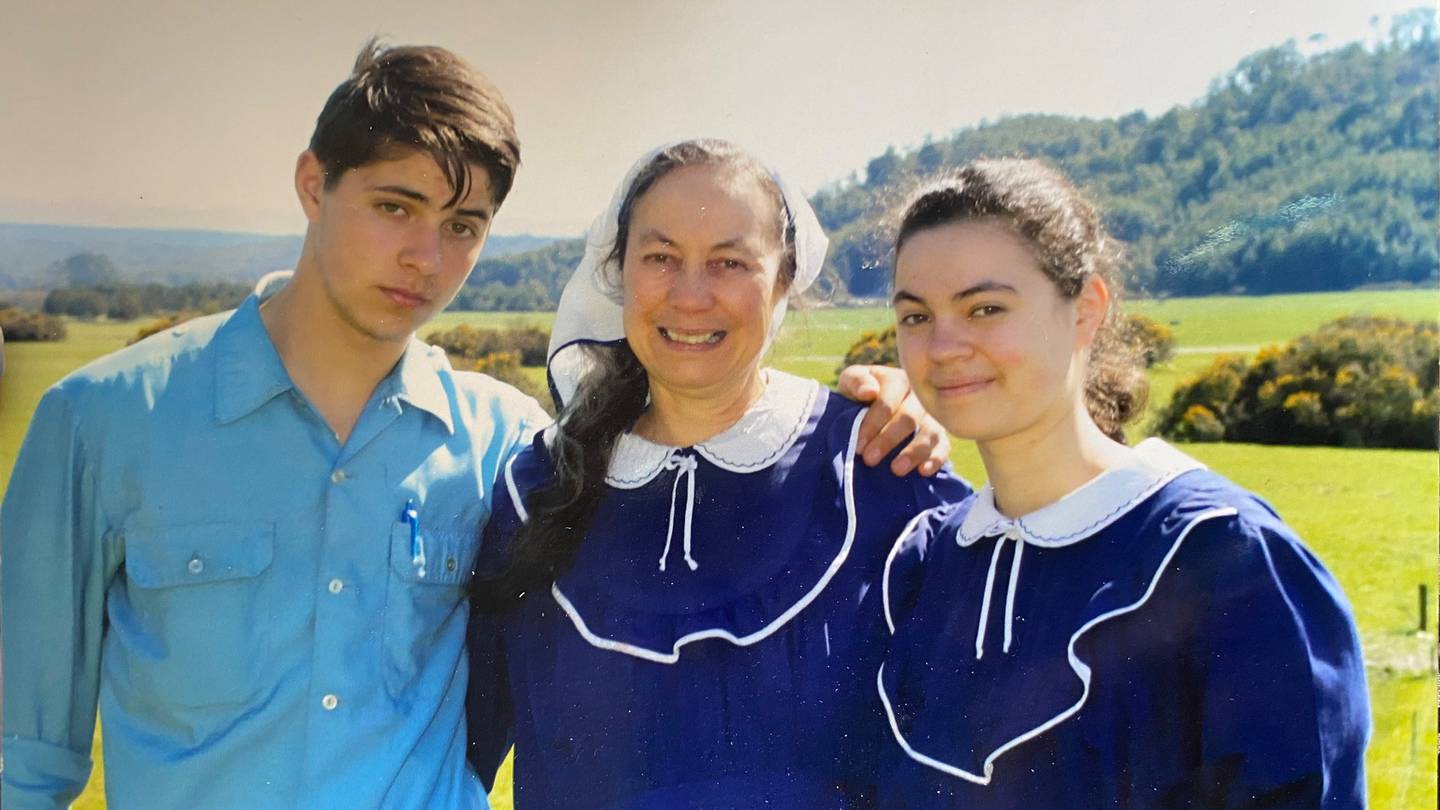 Former Gloriavale resident Sharon Ready (centre) with two of her 13 children, David and Constance...