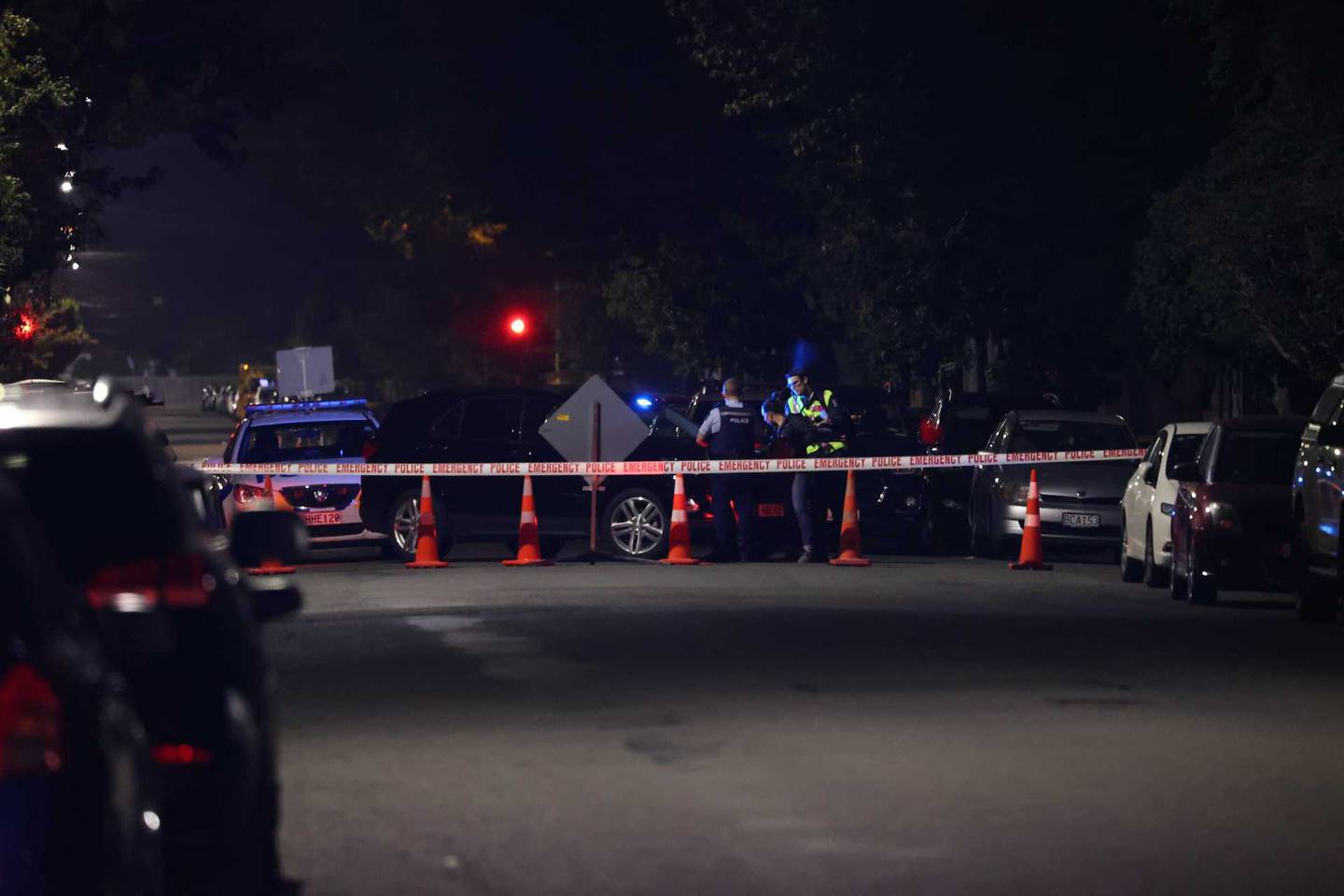 Police at a serious incident in Christchurch last night. Photo: George Heard