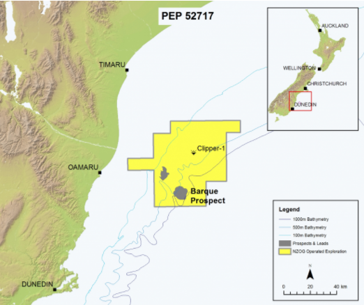 The Barque gas field prospect off the coast of Oamaru. Photo: New Zealand Oil and Gas