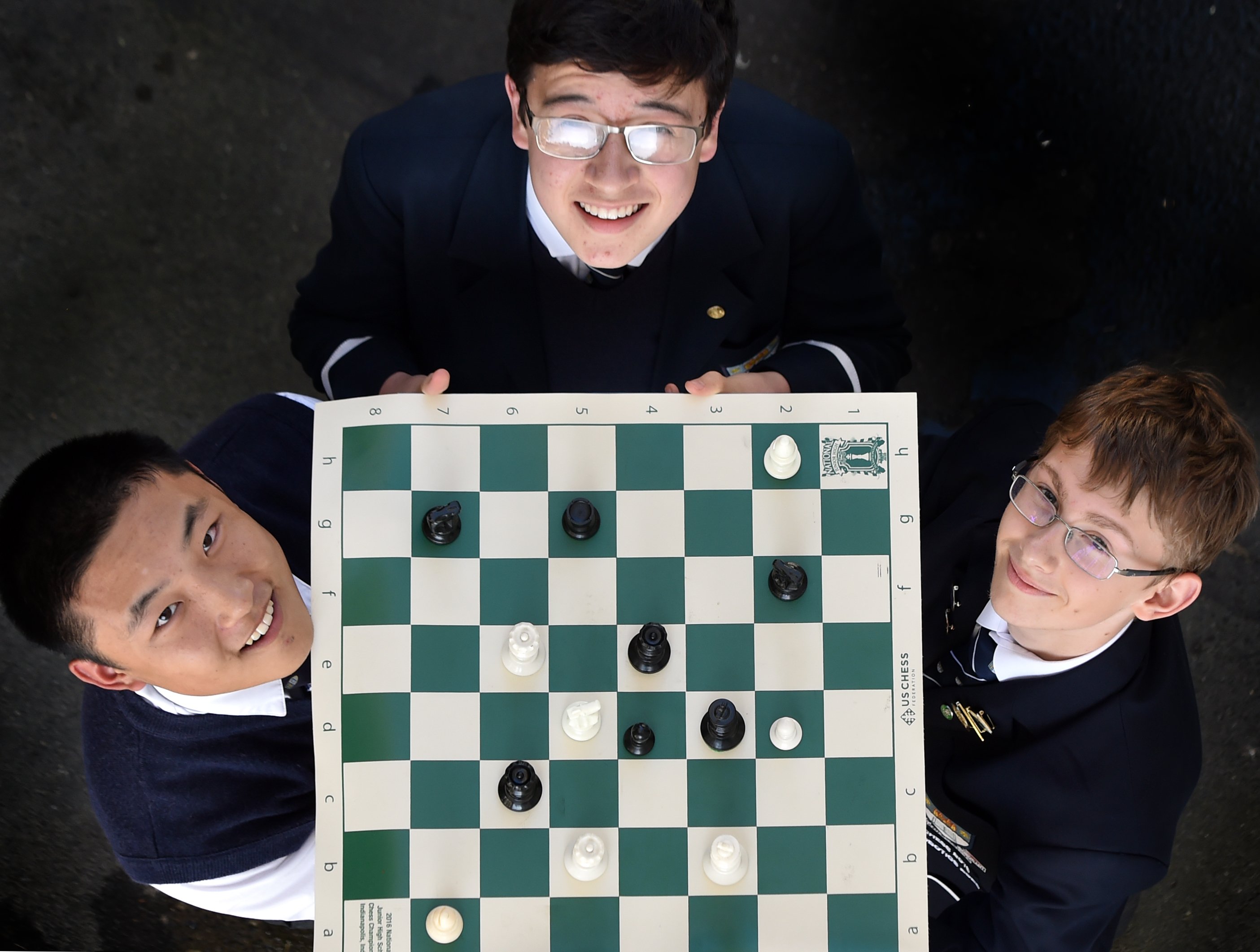  Otago Boys’ High School chess team members (from left) Richard Wang (16), Noah Oseki (17) and...